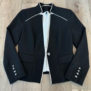 White House Black Market Tailored Blazer Jacket Black White Trim One Button 00P